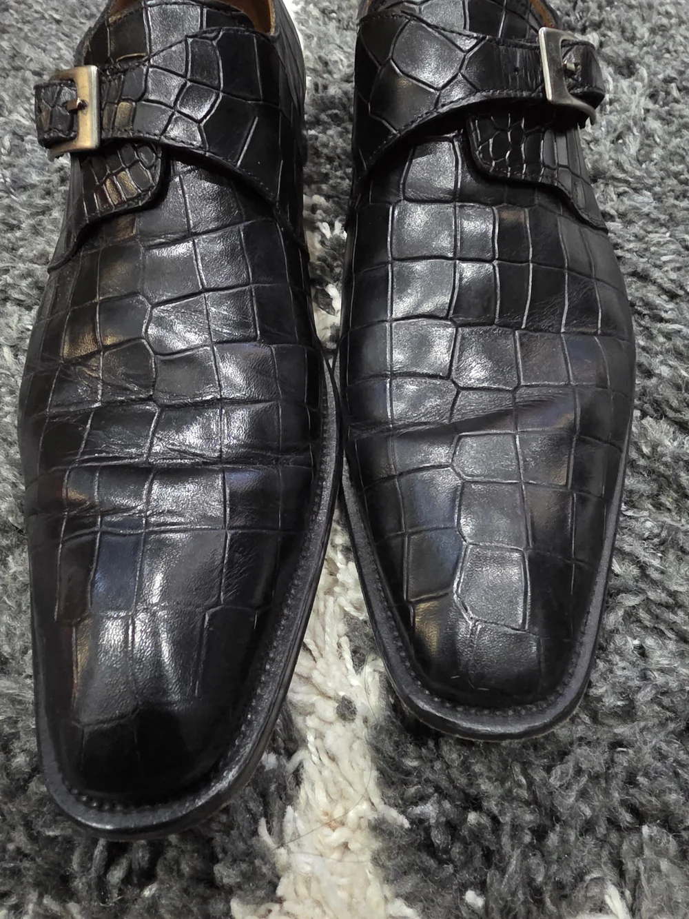 Mezlan Men's Black Croc-Embossed Leather Single Monk Strap Shoes Size 8.5M